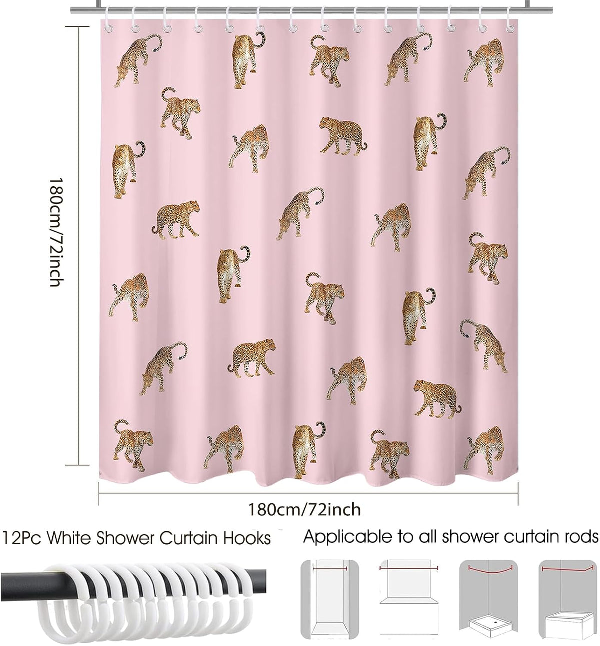 Pink Shower Curtain Vintage Leopard Print Shower Curtain 72 X 72 Inch
