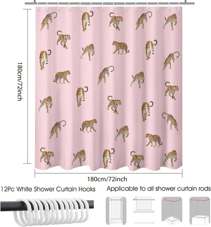 Pink Shower Curtain Vintage Leopard Print Shower Curtain 72 X 72 Inch