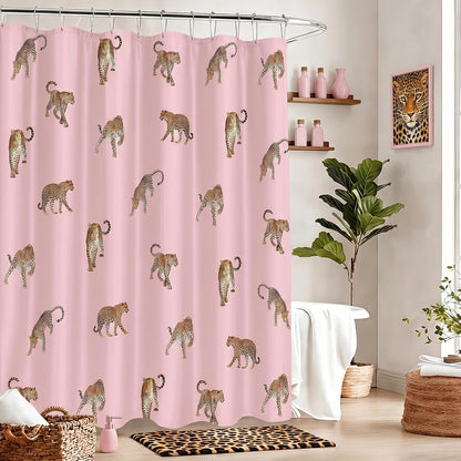 Pink Shower Curtain Vintage Leopard Print Shower Curtain 72 X 72 Inch