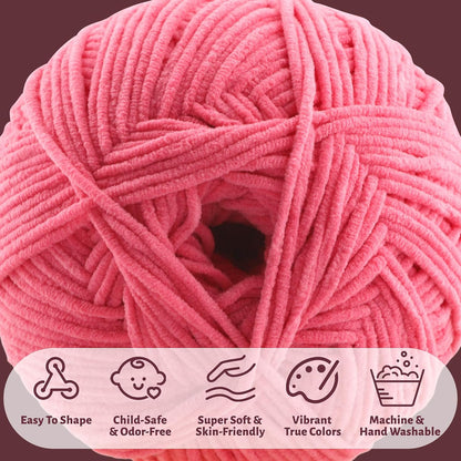 Skinny Chenille Yarn for Crocheting and Knitting - 3 Pack of 100g/317yds Ultra Soft Fluffy Plush Velvet Yarn - #2 Crochet Yarn for Amigurumi, Blankets, Plush Dolls, Baby Clothes (3, Light Pink)