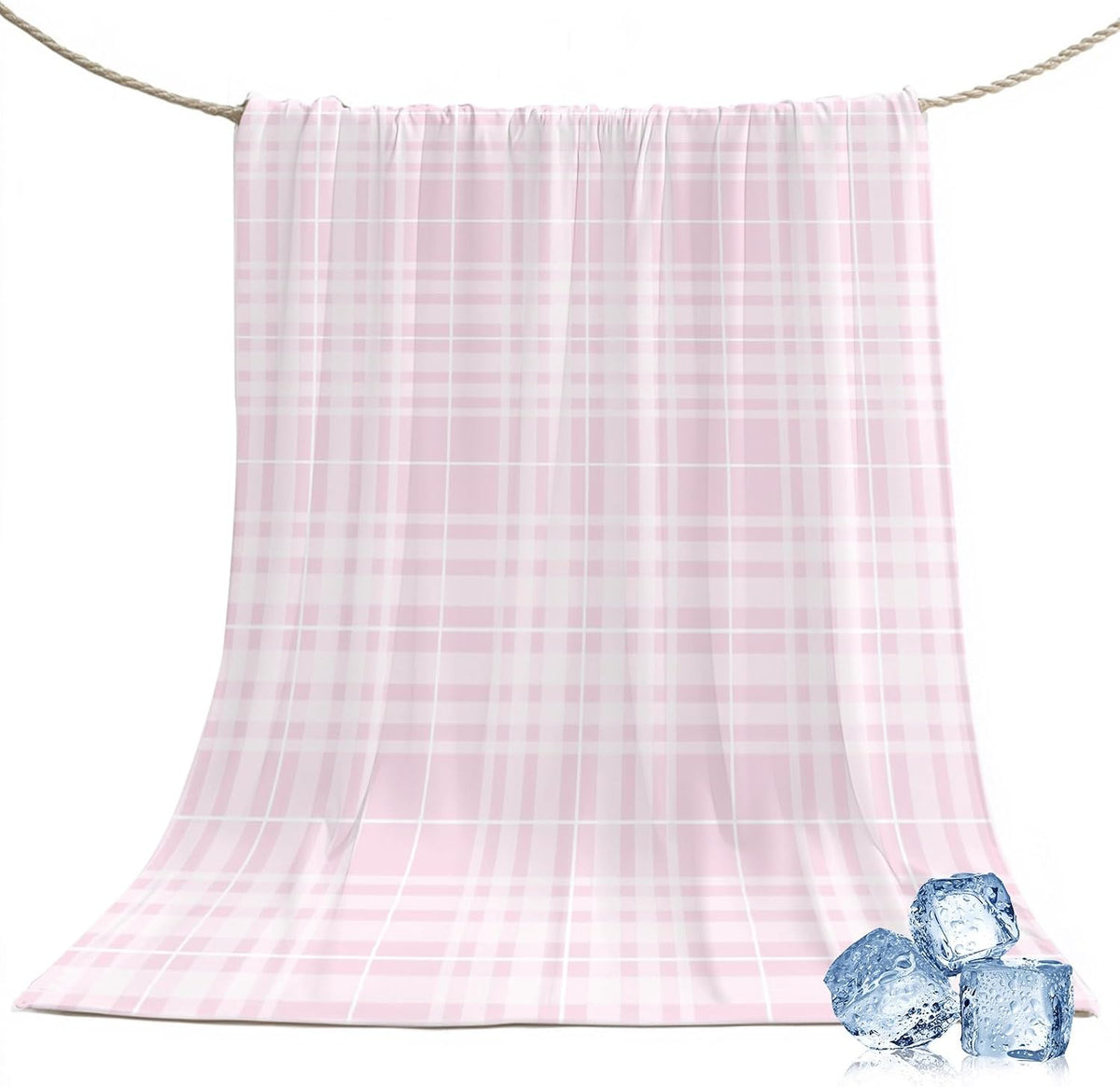 40"x60" Lap Cooling Blanket Romantic Pink Checked Ice Silk Lightweight Breathable Soft Summer Blanket for Hot Sleepers Couch Bed Sofa Camping Girly Squares White Stripes