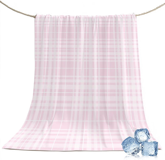 40"x60" Lap Cooling Blanket Romantic Pink Checked Ice Silk Lightweight Breathable Soft Summer Blanket for Hot Sleepers Couch Bed Sofa Camping Girly Squares White Stripes