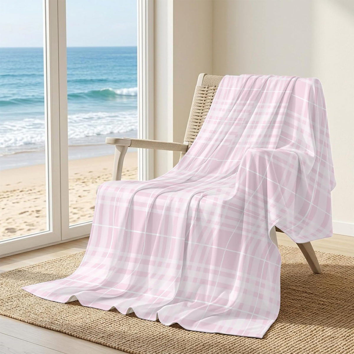 40"x60" Lap Cooling Blanket Romantic Pink Checked Ice Silk Lightweight Breathable Soft Summer Blanket for Hot Sleepers Couch Bed Sofa Camping Girly Squares White Stripes