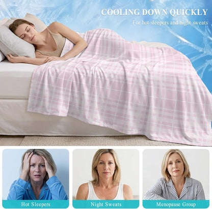 40"x60" Lap Cooling Blanket Romantic Pink Checked Ice Silk Lightweight Breathable Soft Summer Blanket for Hot Sleepers Couch Bed Sofa Camping Girly Squares White Stripes