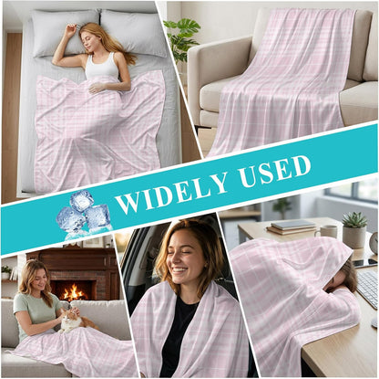 40"x60" Lap Cooling Blanket Romantic Pink Checked Ice Silk Lightweight Breathable Soft Summer Blanket for Hot Sleepers Couch Bed Sofa Camping Girly Squares White Stripes