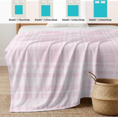 40"x60" Lap Cooling Blanket Romantic Pink Checked Ice Silk Lightweight Breathable Soft Summer Blanket for Hot Sleepers Couch Bed Sofa Camping Girly Squares White Stripes