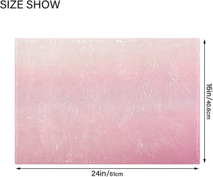 Minimalist Pink Plush Rectangle Bath Rug, Soft Absorbent Fluffy Bathroom Mat with Non Slip TPR Backing for Shower Sink Floor, 16 x 24 in