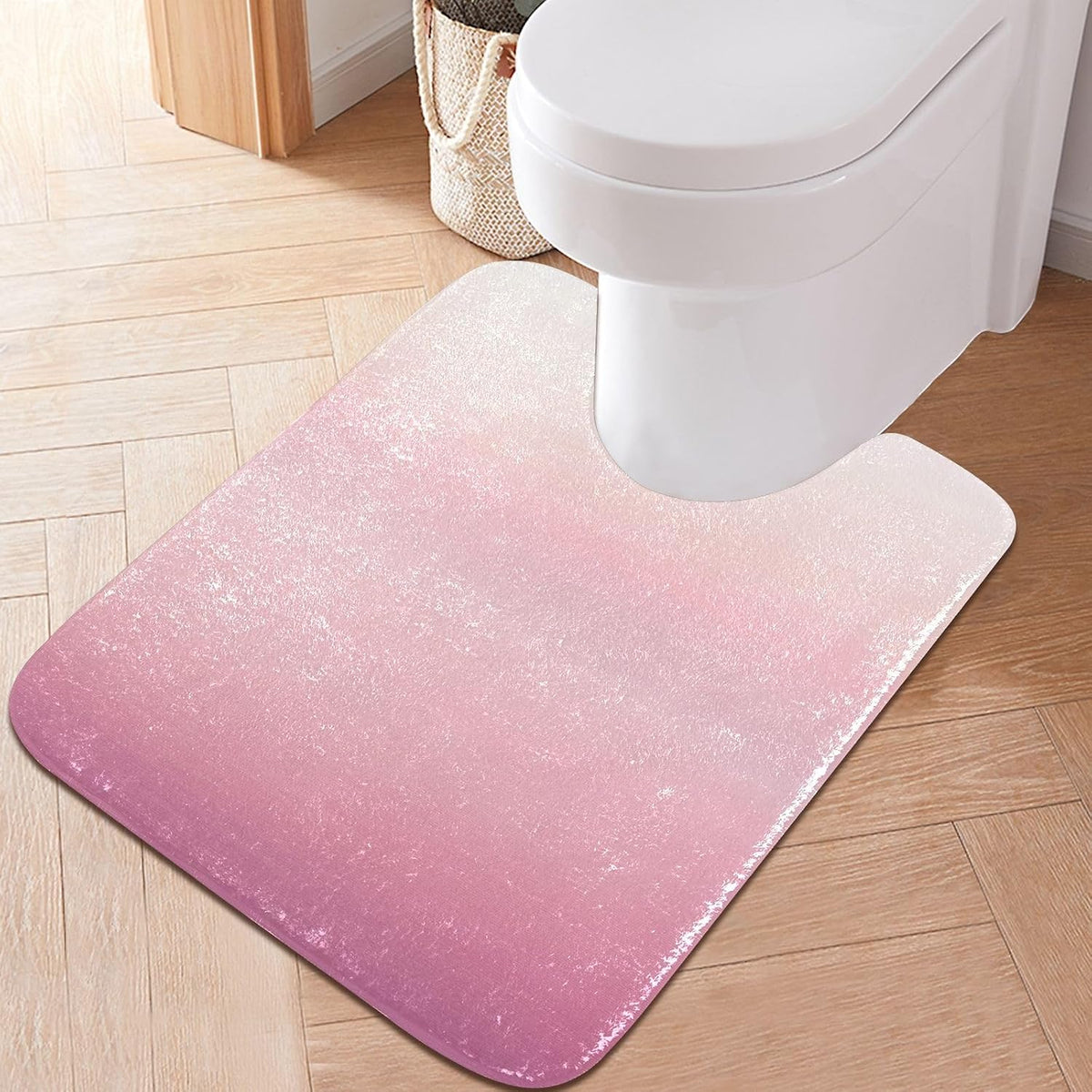 Minimalist Pink Plush Rectangle Bath Rug, Soft Absorbent Fluffy Bathroom Mat with Non Slip TPR Backing for Shower Sink Floor, 16 x 24 in