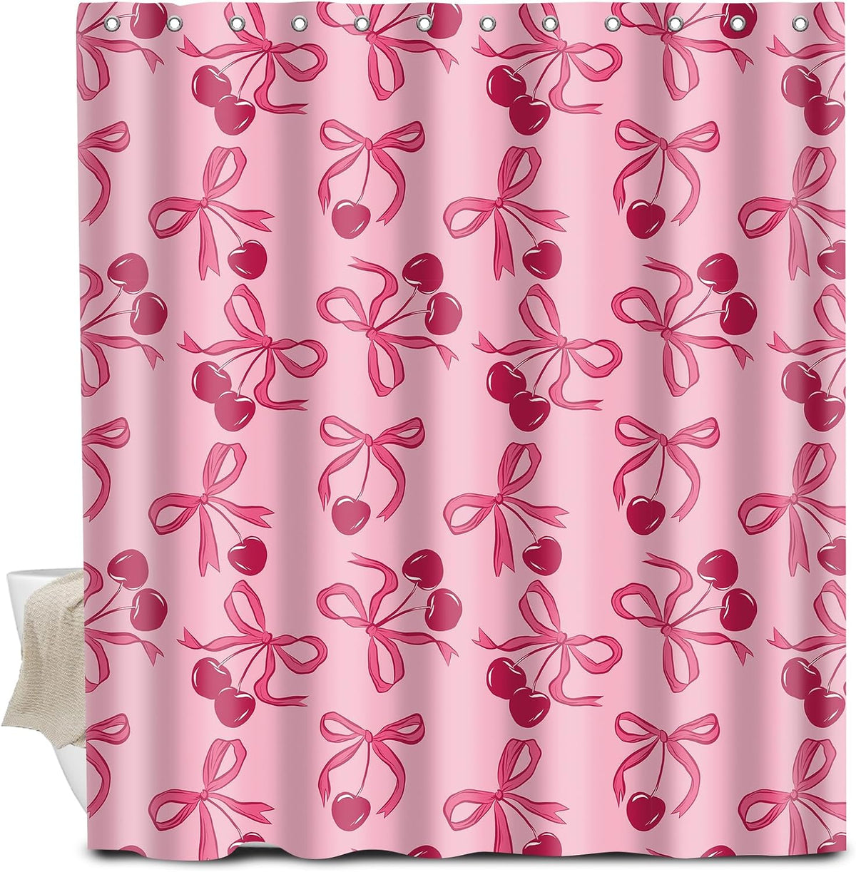 Shower Curtain for Bathroom, Cute Shower Curtain Sets with 12 Hooks, Waterproof Fabric Bath Curtain for Home, 72Wx72H Cute Pink Bow