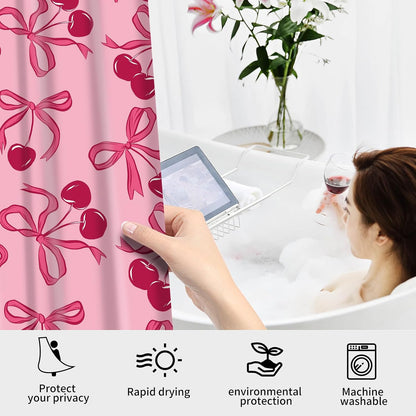 Shower Curtain for Bathroom, Cute Shower Curtain Sets with 12 Hooks, Waterproof Fabric Bath Curtain for Home, 72Wx72H Cute Pink Bow