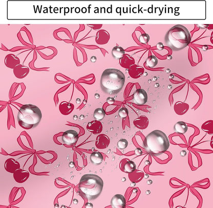 Shower Curtain for Bathroom, Cute Shower Curtain Sets with 12 Hooks, Waterproof Fabric Bath Curtain for Home, 72Wx72H Cute Pink Bow