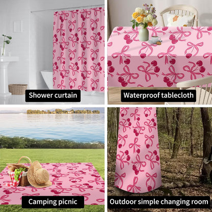 Shower Curtain for Bathroom, Cute Shower Curtain Sets with 12 Hooks, Waterproof Fabric Bath Curtain for Home, 72Wx72H Cute Pink Bow
