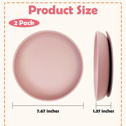 2Pcs Suction Cup Dog Bowl Silicone Senior Dogs Plates Noiseless Puppy Food & Water Dish Shallow Pet Feeding Bowls for Small & Medium-Sized Flat-Faced Pets and All Cat (Round Pink)