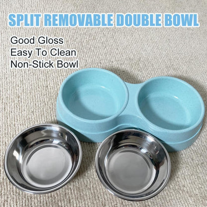 Double Cat Food Bowl -Stainless Steel Bowls with Easy-to-Clean Detachable Design, Non-Slip Base, Pet Feeder for Kittens and Medium Cats (Pink)
