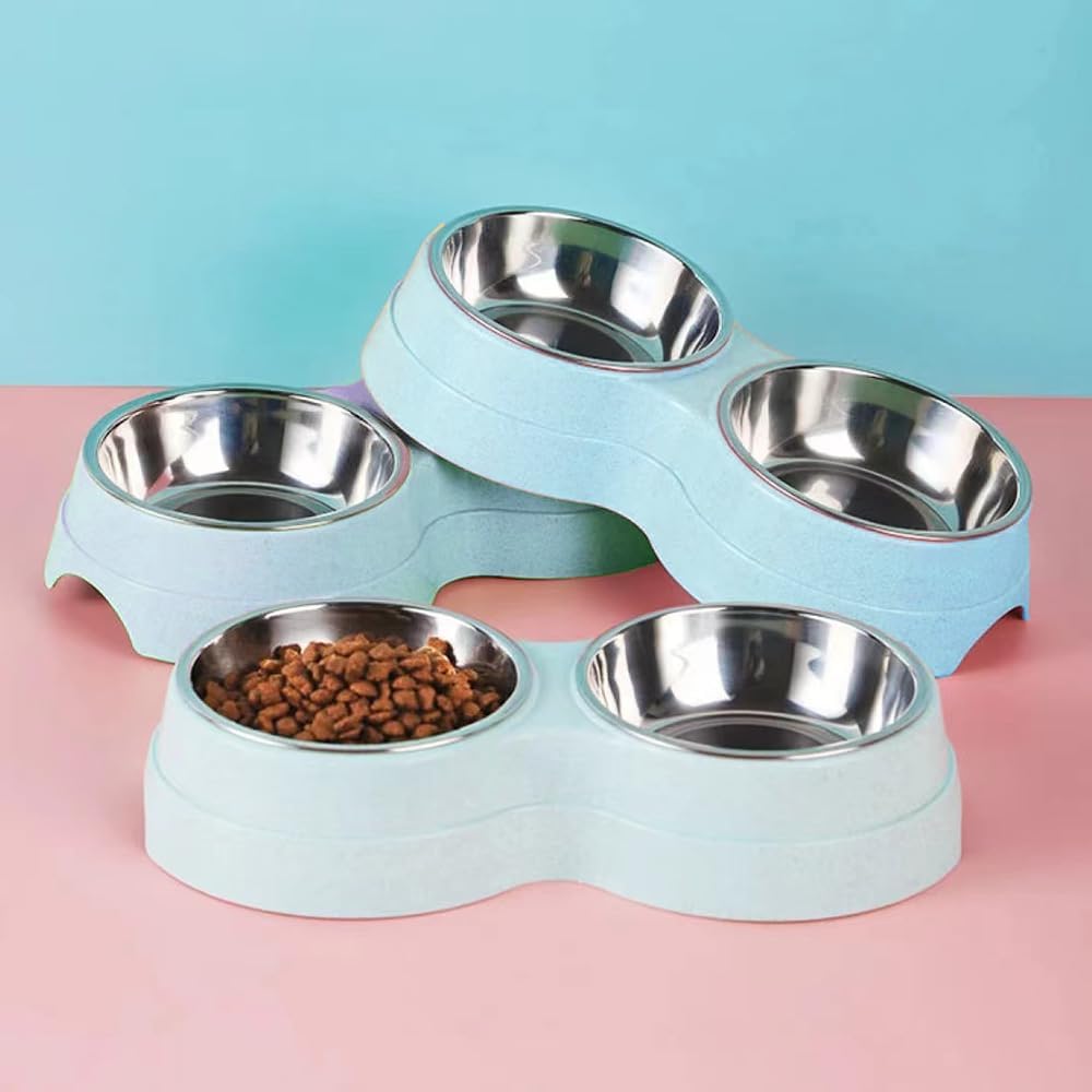 Double Cat Food Bowl -Stainless Steel Bowls with Easy-to-Clean Detachable Design, Non-Slip Base, Pet Feeder for Kittens and Medium Cats (Pink)