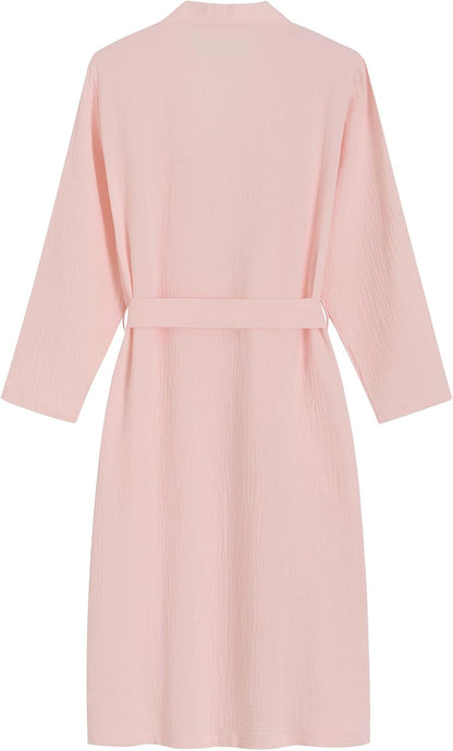 Women's Cotton Gauze Robe Lightweight Absorbent Bathrobe with Pockets