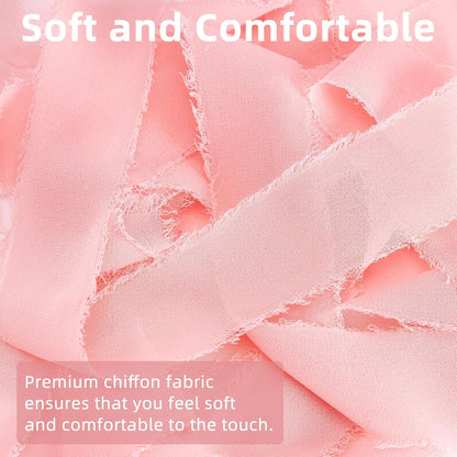 Blush Pink Handmade Chiffon Ribbon,1.5Inch x 3 Rolls Total 24 Yards Blush Pink Fringe Chiffon Silk Ribbon,for Wrapping Wedding Invitations,Bridal Bouquets,DIY Crafts,Home Decor and More