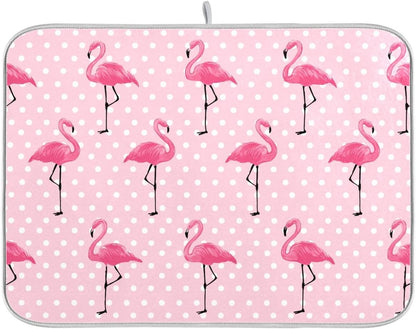 Cute Pink Flamingo Dish Drying Mat for Kitchen Counter Absorbent Heat Resistant Microfiber Dishes Drainer Mat 16x18 in Dish Pad Sink Mat Protective Pad Kitchen Decor