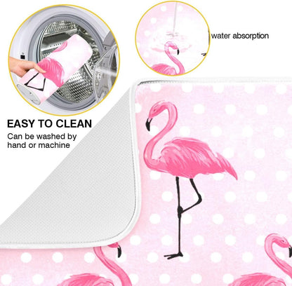 Cute Pink Flamingo Dish Drying Mat for Kitchen Counter Absorbent Heat Resistant Microfiber Dishes Drainer Mat 16x18 in Dish Pad Sink Mat Protective Pad Kitchen Decor