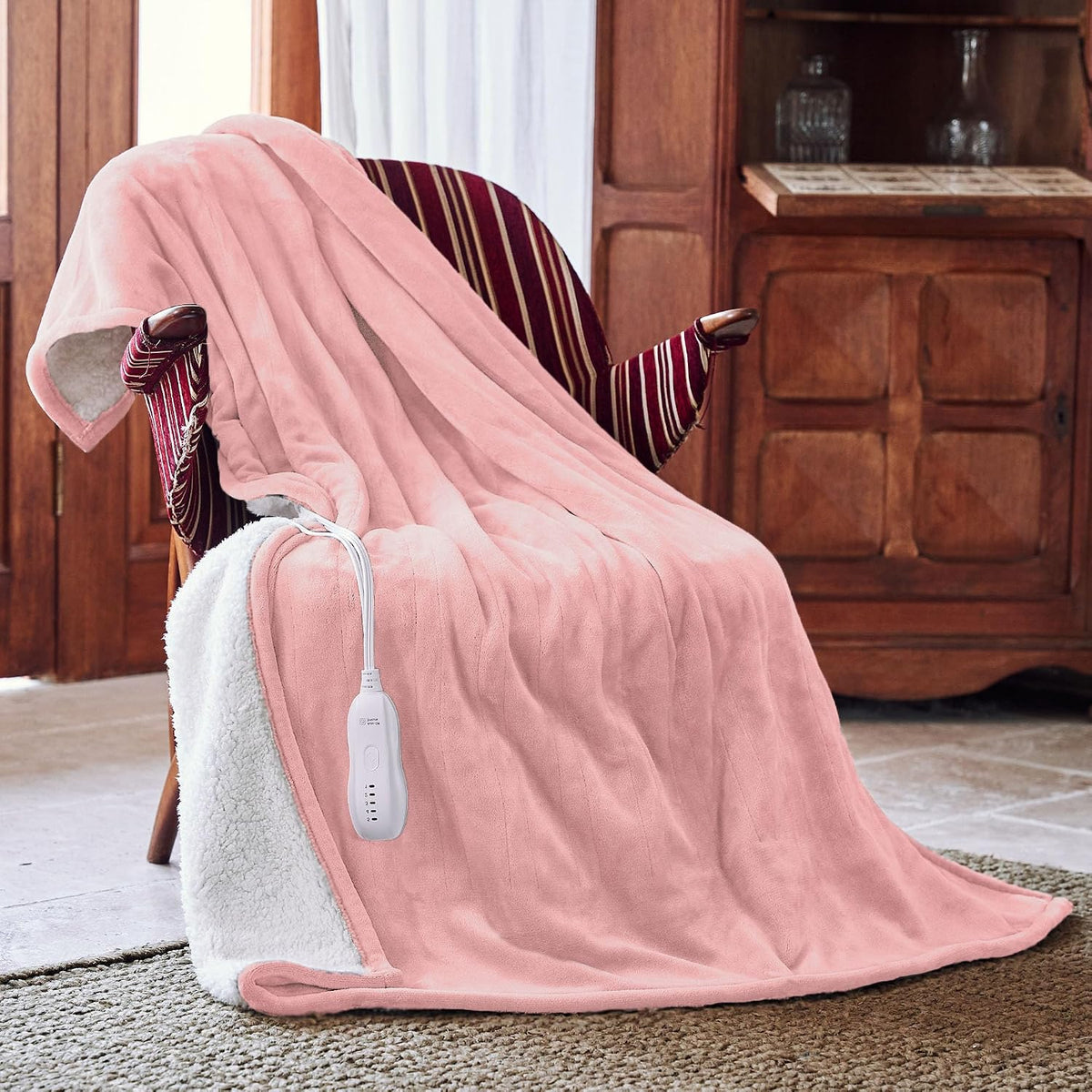 Heated Blanket 50x60”, 3 Hours Auto-Off Electric Blanket, Pink