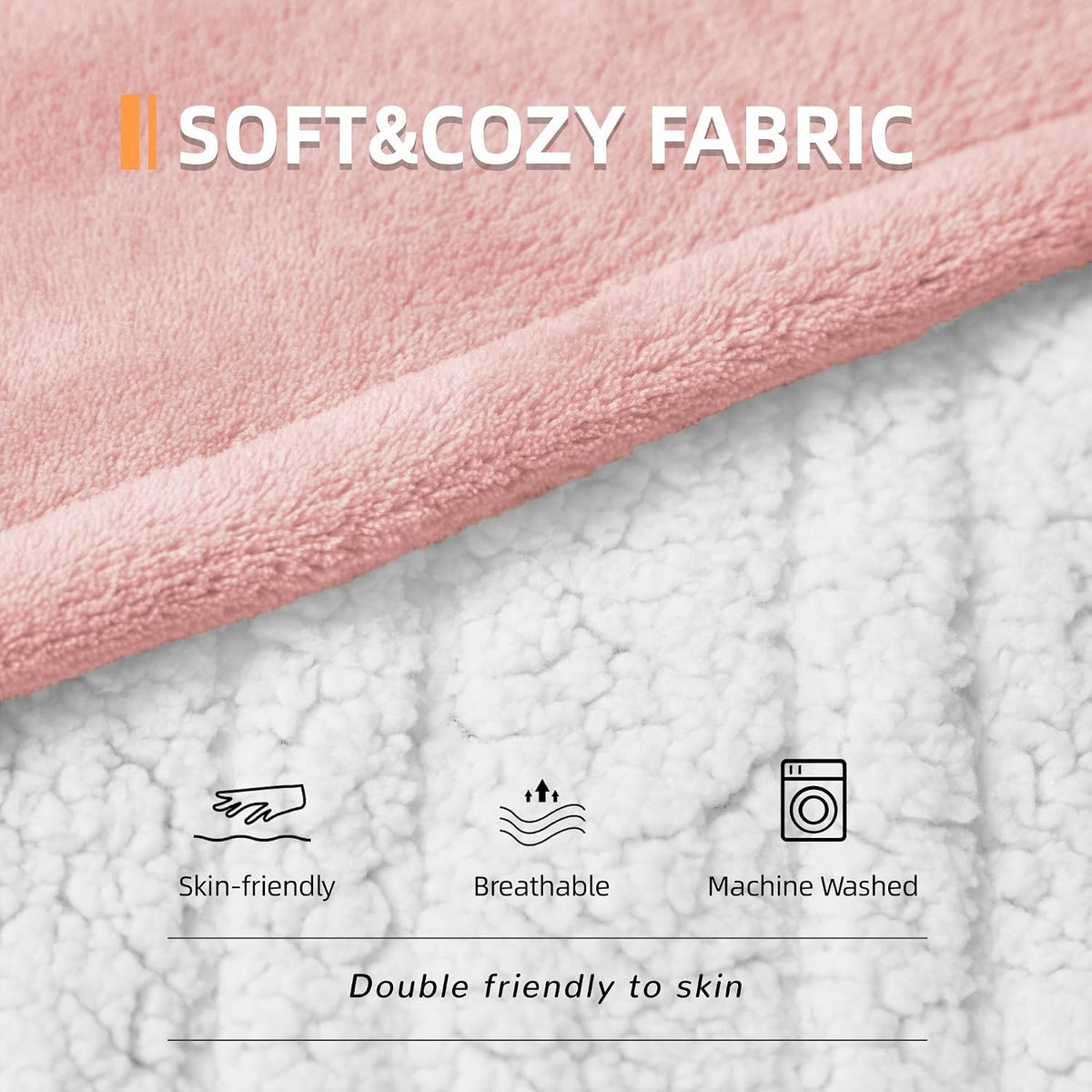 Heated Blanket 50x60”, 3 Hours Auto-Off Electric Blanket, Pink