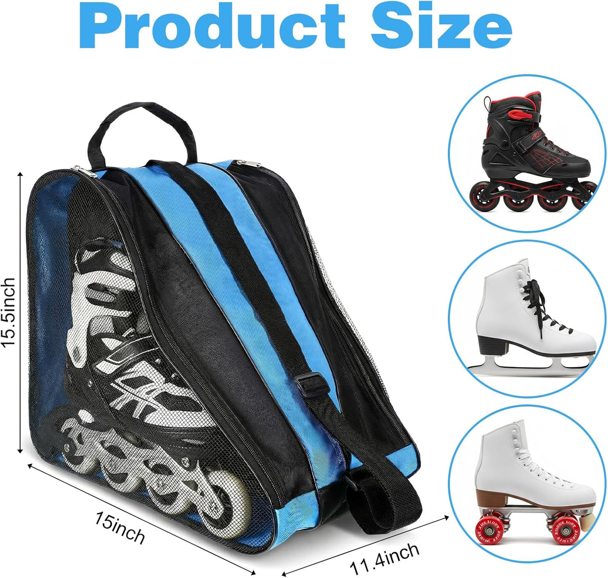 2 Pack Skate Bags with Adjustable Strap, Oxford Cloth Roller & Ice Skates Storage Bag for Shoes, Blades, Protective Gear - Light Blue & Pink