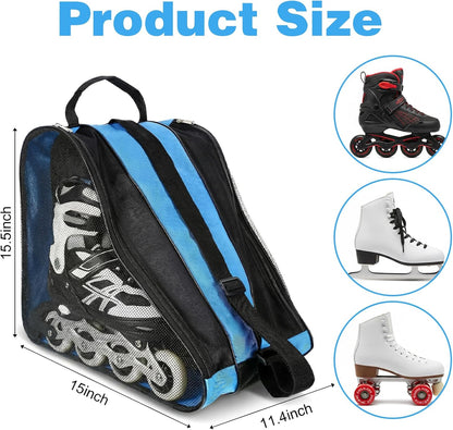 2 Pack Skate Bags with Adjustable Strap, Oxford Cloth Roller & Ice Skates Storage Bag for Shoes, Blades, Protective Gear - Light Blue & Pink