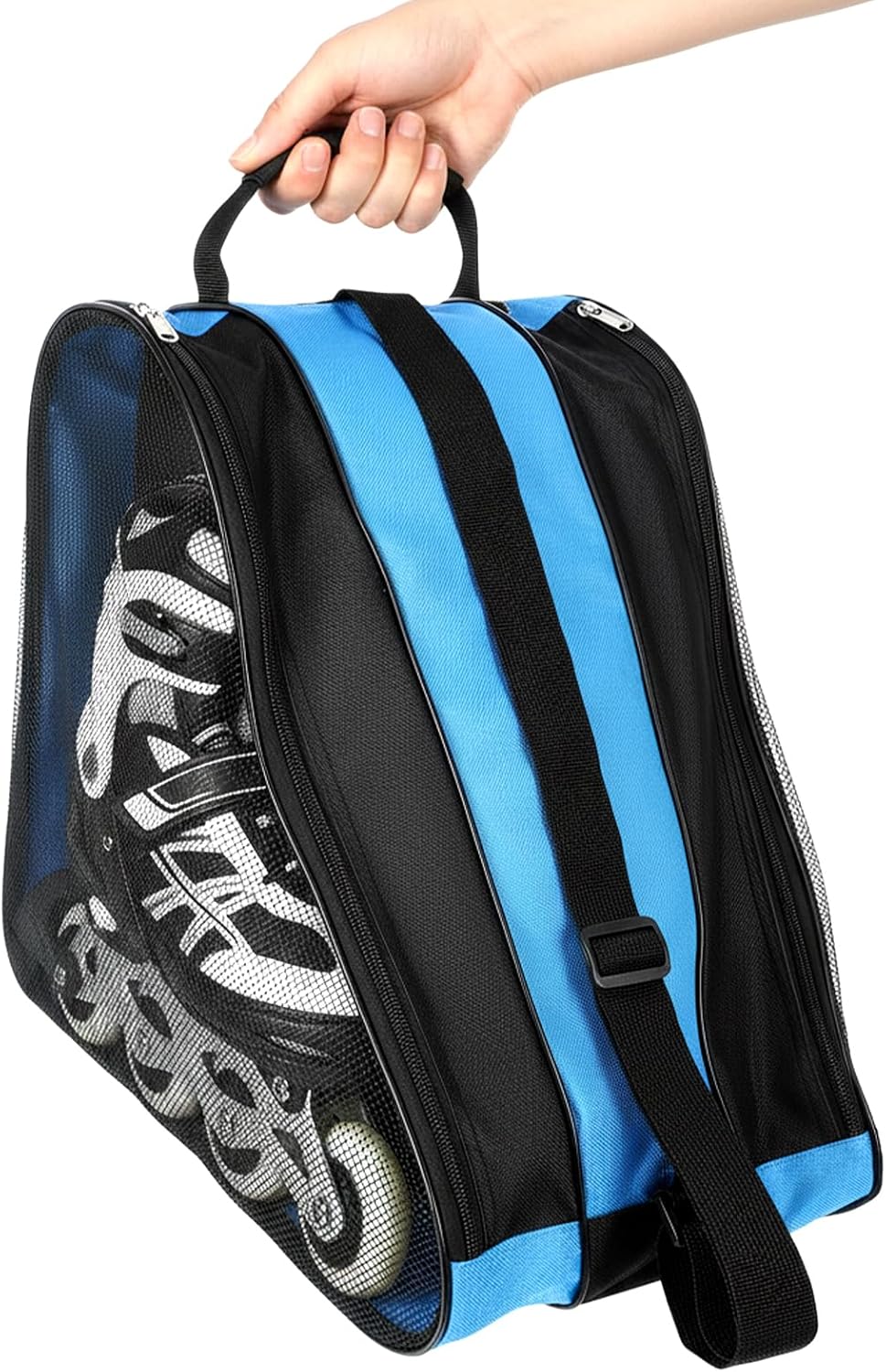 2 Pack Skate Bags with Adjustable Strap, Oxford Cloth Roller & Ice Skates Storage Bag for Shoes, Blades, Protective Gear - Light Blue & Pink