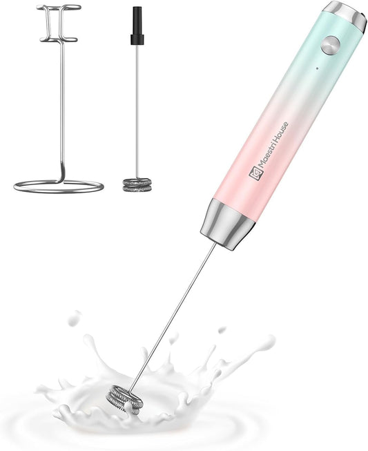 LunaFro Rechargeable Milk Frother,Stand & 2 Detachable Whisks