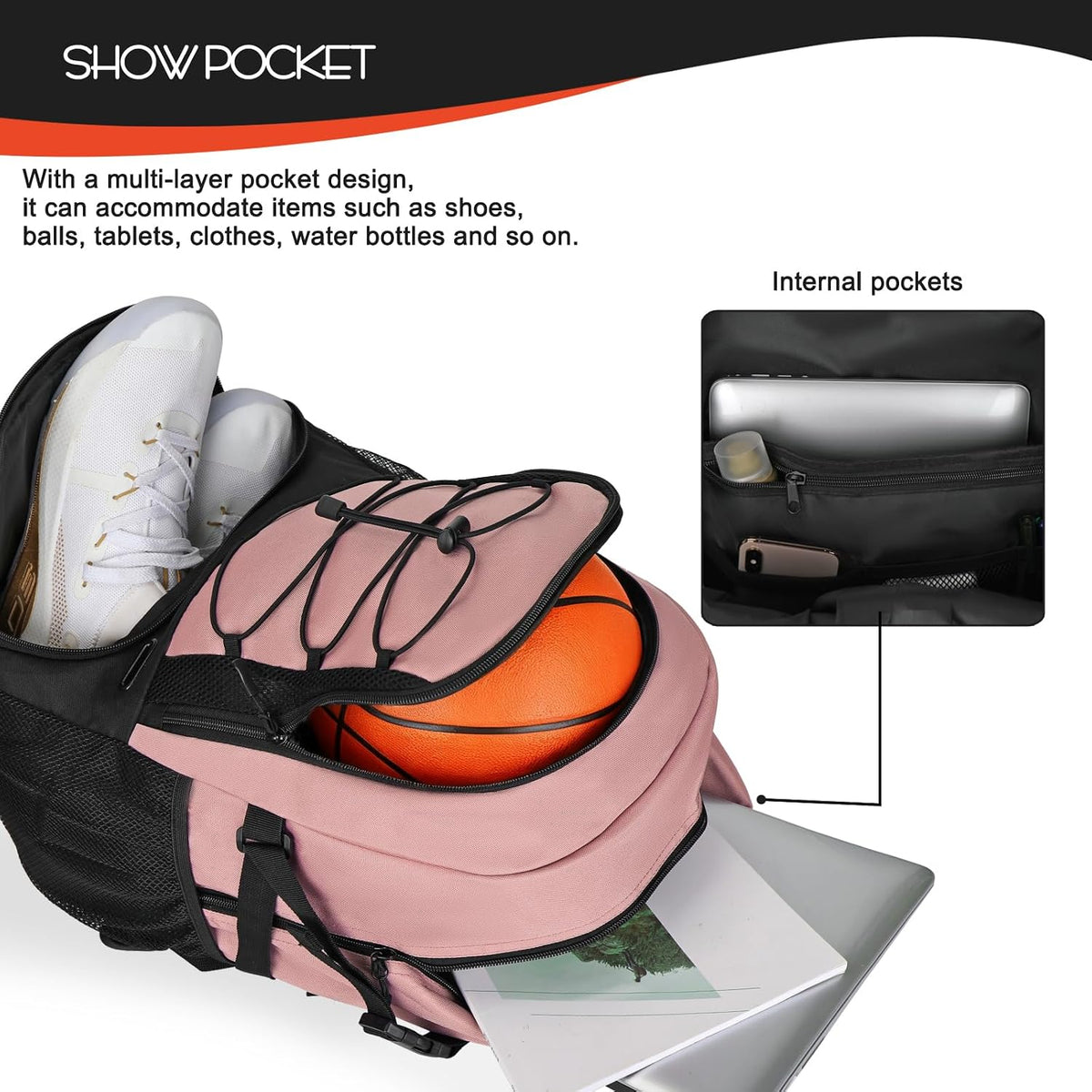 Goloni 40L Basketball Bag,Large Basketball Backpack with Ball Compartment & Shoe Compartment,Backpack for Soccer,Volleyball