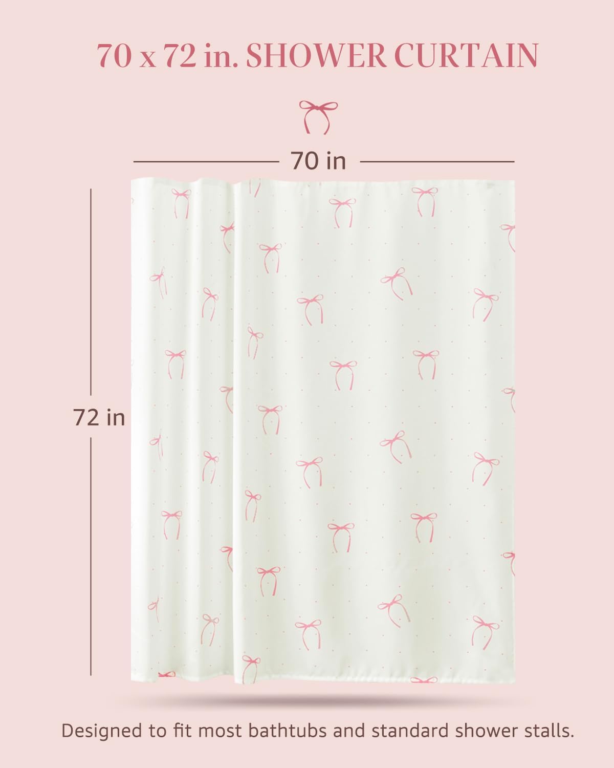 Pink Bow Shower Curtain Cute Balletcore Bathroom Decor for Girls Teens Waterproo Fabric Bath Curtain 70 x 72 Inch Pastel Ribbon Print for Apartment Dorm Girly Aesthetic