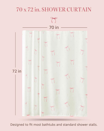 Pink Bow Shower Curtain Cute Balletcore Bathroom Decor for Girls Teens Waterproo Fabric Bath Curtain 70 x 72 Inch Pastel Ribbon Print for Apartment Dorm Girly Aesthetic