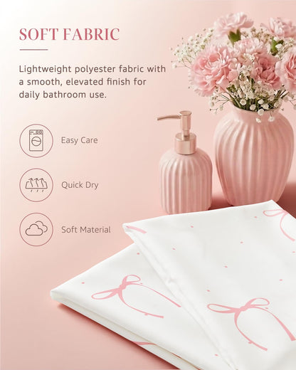 Pink Bow Shower Curtain Cute Balletcore Bathroom Decor for Girls Teens Waterproo Fabric Bath Curtain 70 x 72 Inch Pastel Ribbon Print for Apartment Dorm Girly Aesthetic