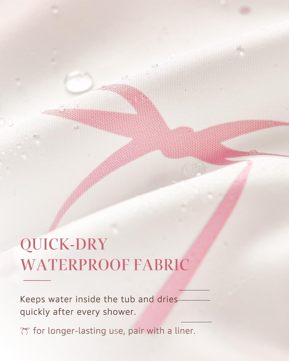 Pink Bow Shower Curtain Cute Balletcore Bathroom Decor for Girls Teens Waterproo Fabric Bath Curtain 70 x 72 Inch Pastel Ribbon Print for Apartment Dorm Girly Aesthetic