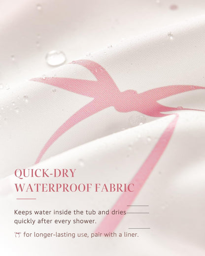Pink Bow Shower Curtain Cute Balletcore Bathroom Decor for Girls Teens Waterproo Fabric Bath Curtain 70 x 72 Inch Pastel Ribbon Print for Apartment Dorm Girly Aesthetic