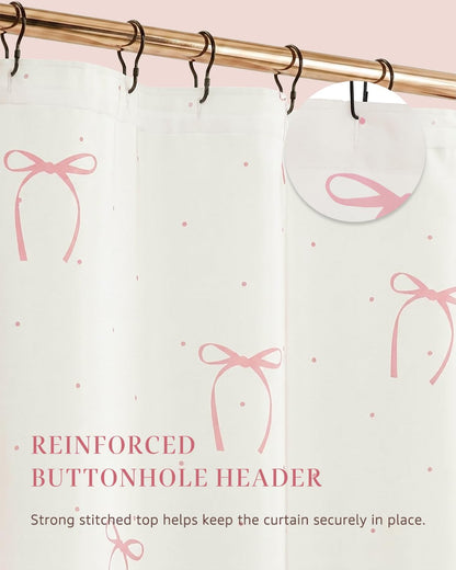 Pink Bow Shower Curtain Cute Balletcore Bathroom Decor for Girls Teens Waterproo Fabric Bath Curtain 70 x 72 Inch Pastel Ribbon Print for Apartment Dorm Girly Aesthetic