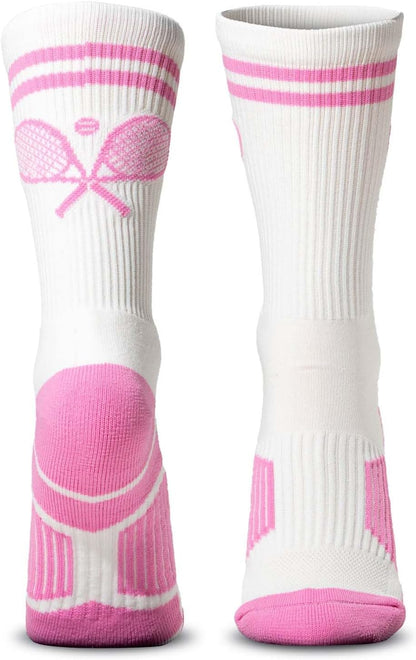 Tennis Socks - Cushioned Mid-Calf Crew - Crossed Racquets
