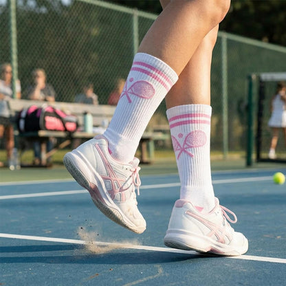 Tennis Socks - Cushioned Mid-Calf Crew - Crossed Racquets
