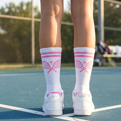 Tennis Socks - Cushioned Mid-Calf Crew - Crossed Racquets