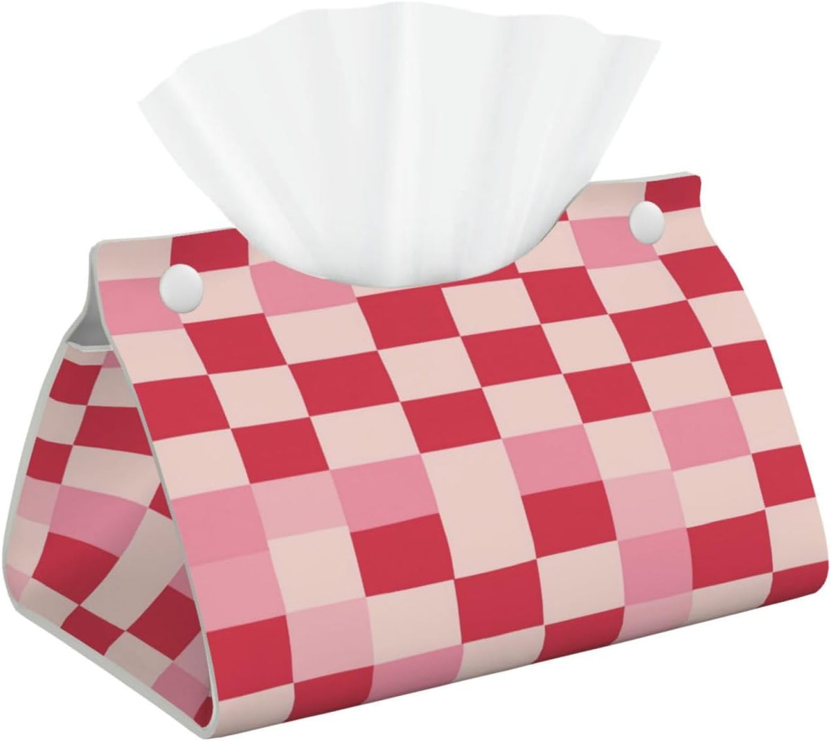 Beige Pink Checkerboard Pattern Rectangle Tissue Box Cover PVC Faux Leather Tissue Boxes Holder Lightweight Tissue Box Cube for Bathroom Home Car Office