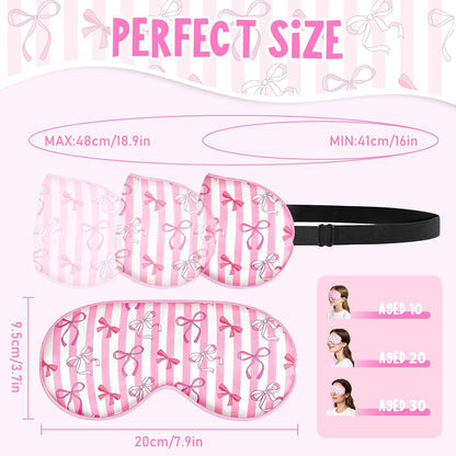 2 Pcs Girls Sleep Masks for Women Girls Silk Eye Mask Sleeping Eye Masks Women with Adjustable Strap Soft Lightweight Eye Cover Pink Bow Blindfold Shade Light Blocking Travel Home Use