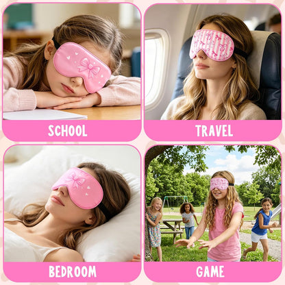 2 Pcs Girls Sleep Masks for Women Girls Silk Eye Mask Sleeping Eye Masks Women with Adjustable Strap Soft Lightweight Eye Cover Pink Bow Blindfold Shade Light Blocking Travel Home Use