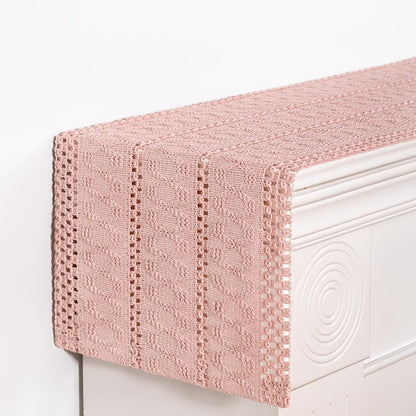 Boho Macrame Table Runner Easter Farmhouse Woven Small Table Runner 36 Inches Pink Cotton Linen Kitchen Table Decor for Spring Dining Dresser Home Everday Use
