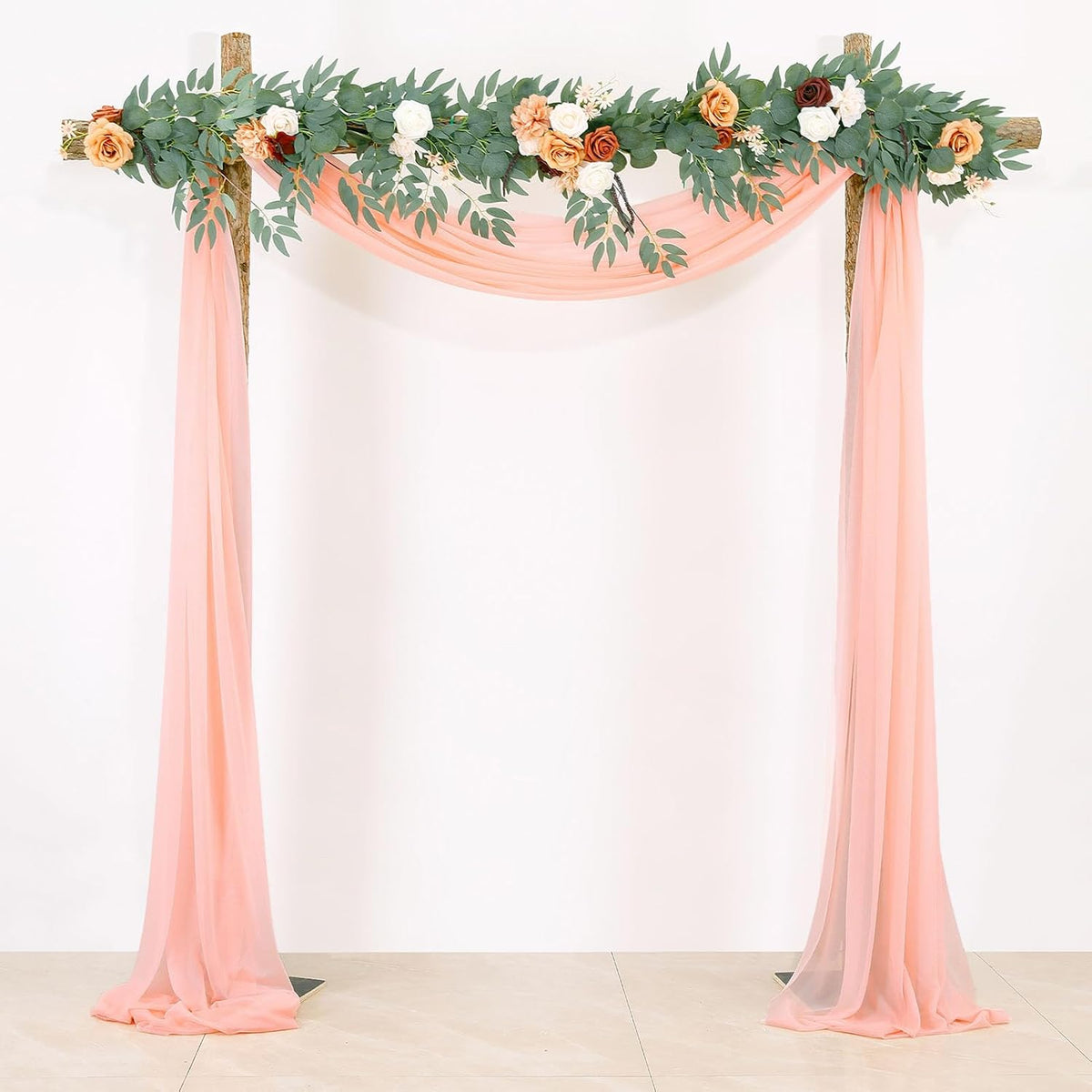 Pale Peach Voile Swag Scarf Valances Curtains,Long Sheer Chiffon Fabric Backdrop Curtains Scarves for Wedding Arch Draping,Party Outdoor Decor,30 by 118 Inches,1 Panel