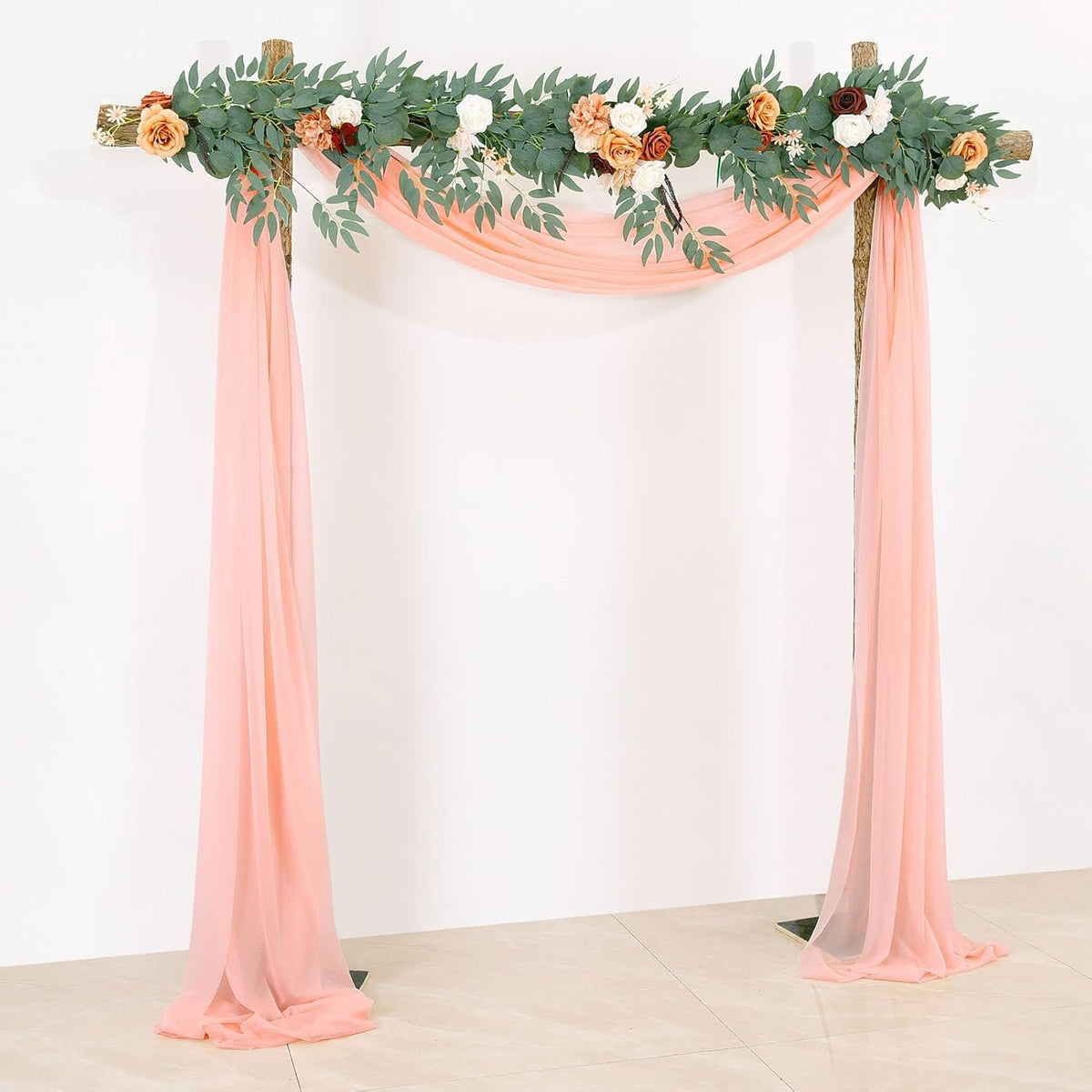 Pale Peach Voile Swag Scarf Valances Curtains,Long Sheer Chiffon Fabric Backdrop Curtains Scarves for Wedding Arch Draping,Party Outdoor Decor,30 by 118 Inches,1 Panel