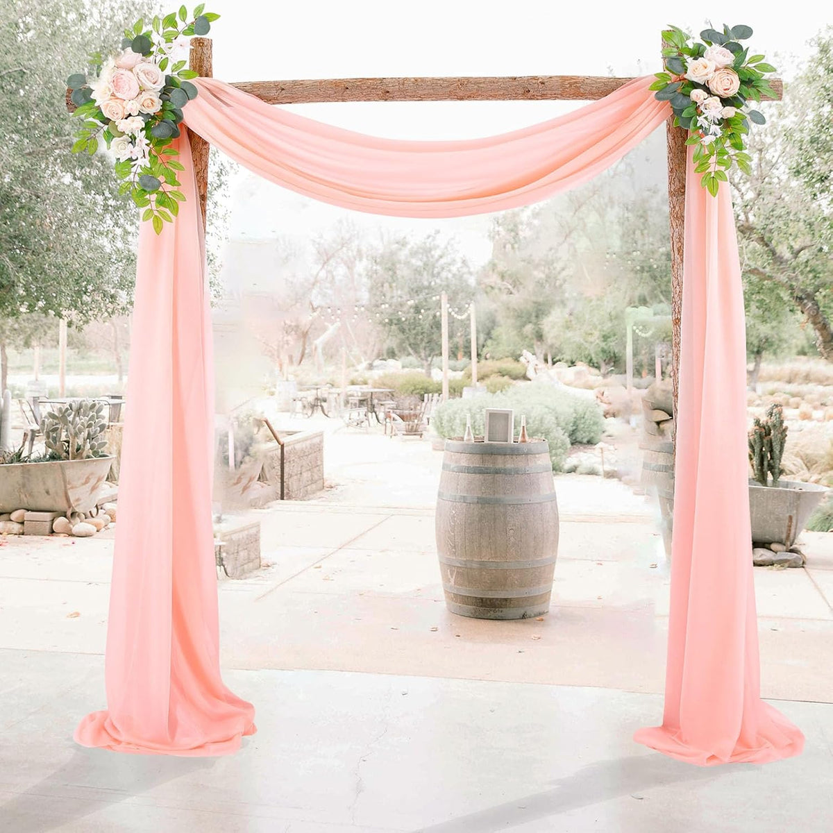Pale Peach Voile Swag Scarf Valances Curtains,Long Sheer Chiffon Fabric Backdrop Curtains Scarves for Wedding Arch Draping,Party Outdoor Decor,30 by 118 Inches,1 Panel