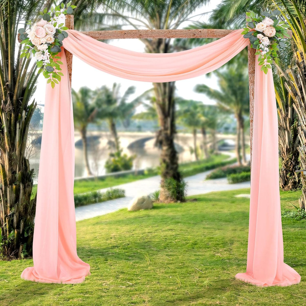 Pale Peach Voile Swag Scarf Valances Curtains,Long Sheer Chiffon Fabric Backdrop Curtains Scarves for Wedding Arch Draping,Party Outdoor Decor,30 by 118 Inches,1 Panel