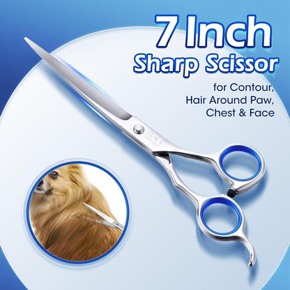 Gimars Professional 5 in 1 Grooming Scissors for Dogs 4CR, Heavy Duty Titanium Coated Straight, Thinning Shears and Comb