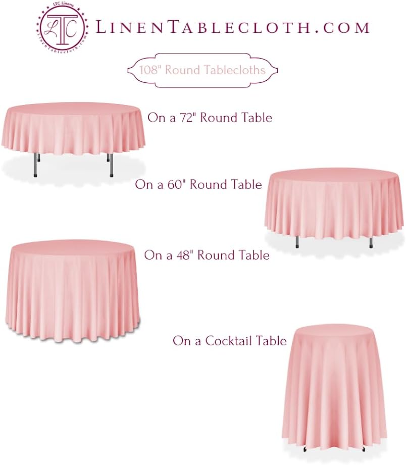 LinenTablecloth 108-Inch Round Satin Tablecloth Pink