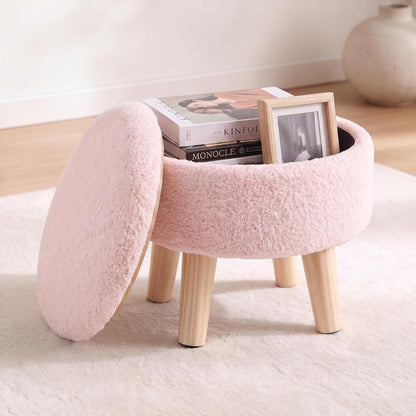 DUMOS Small Storage Ottoman Foot Stool, Round Foot Rest for Living Room
